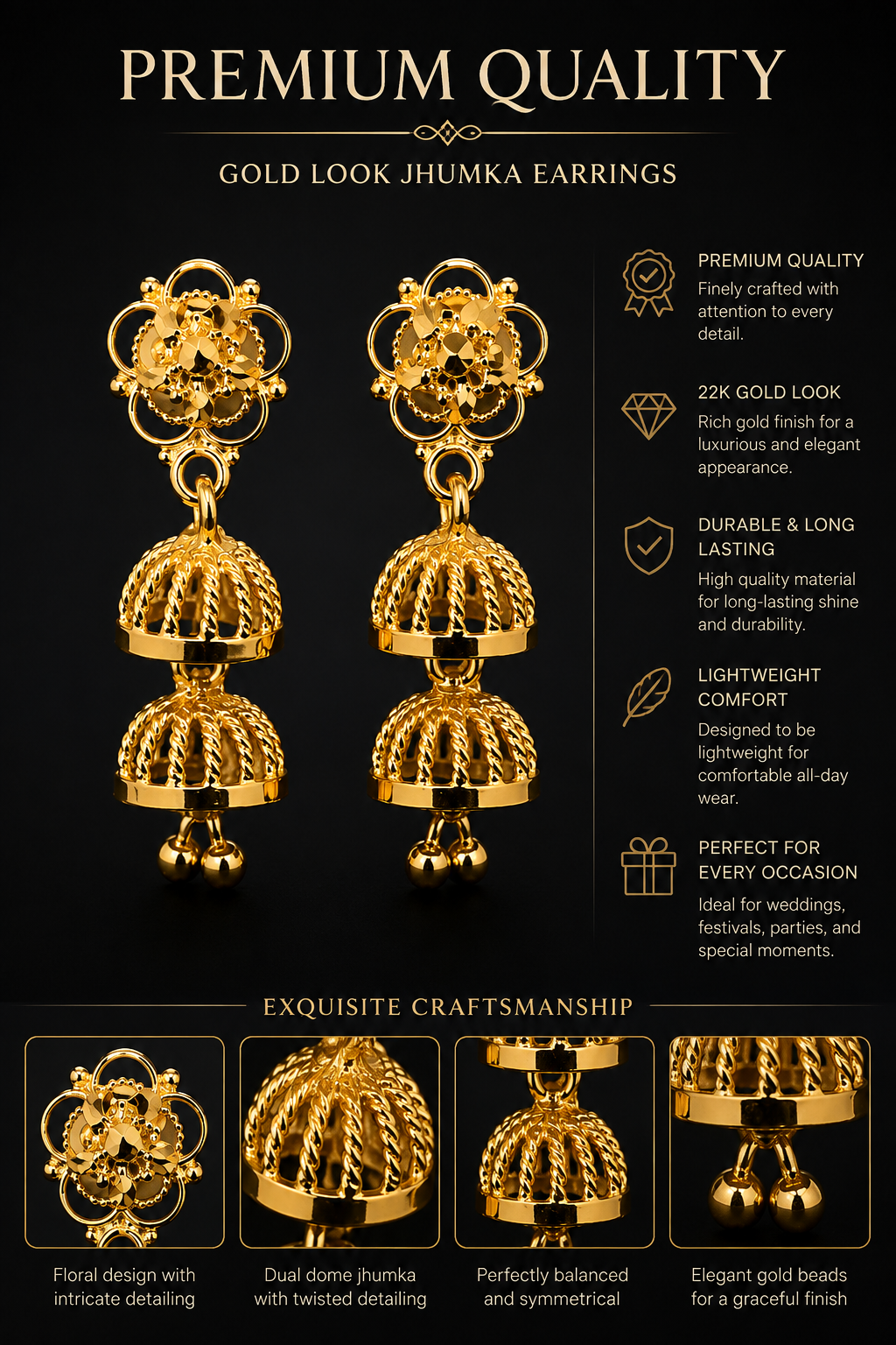 Royal Floral Double Dome Jhumka Earrings