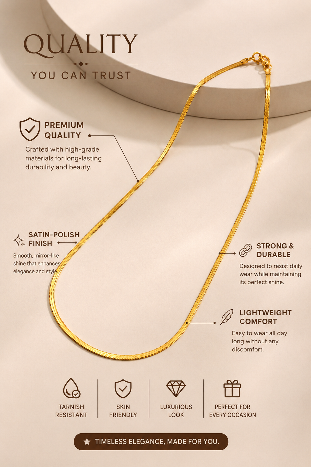 Classic Gold-Tone Herringbone Chain Necklace