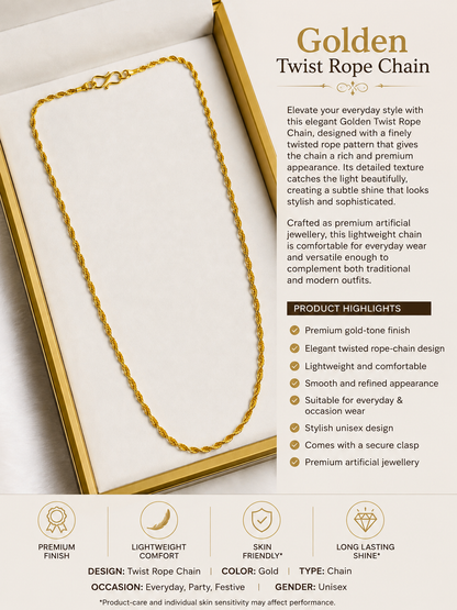 Golden Twisted Rope Chain Necklace