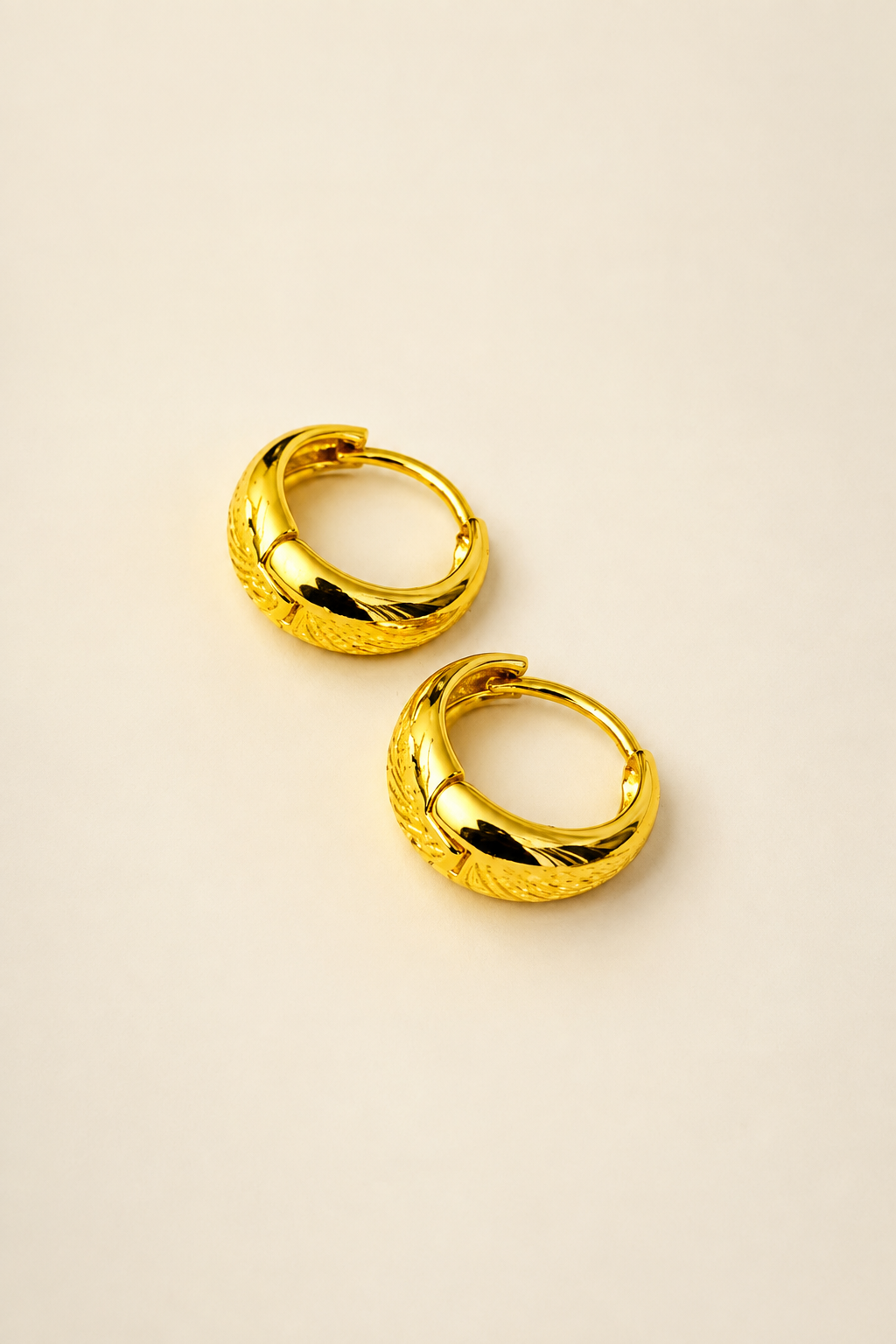 Golden Textured Hoop Earrings – Unisex