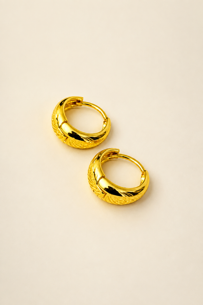 Golden Textured Hoop Earrings – Unisex