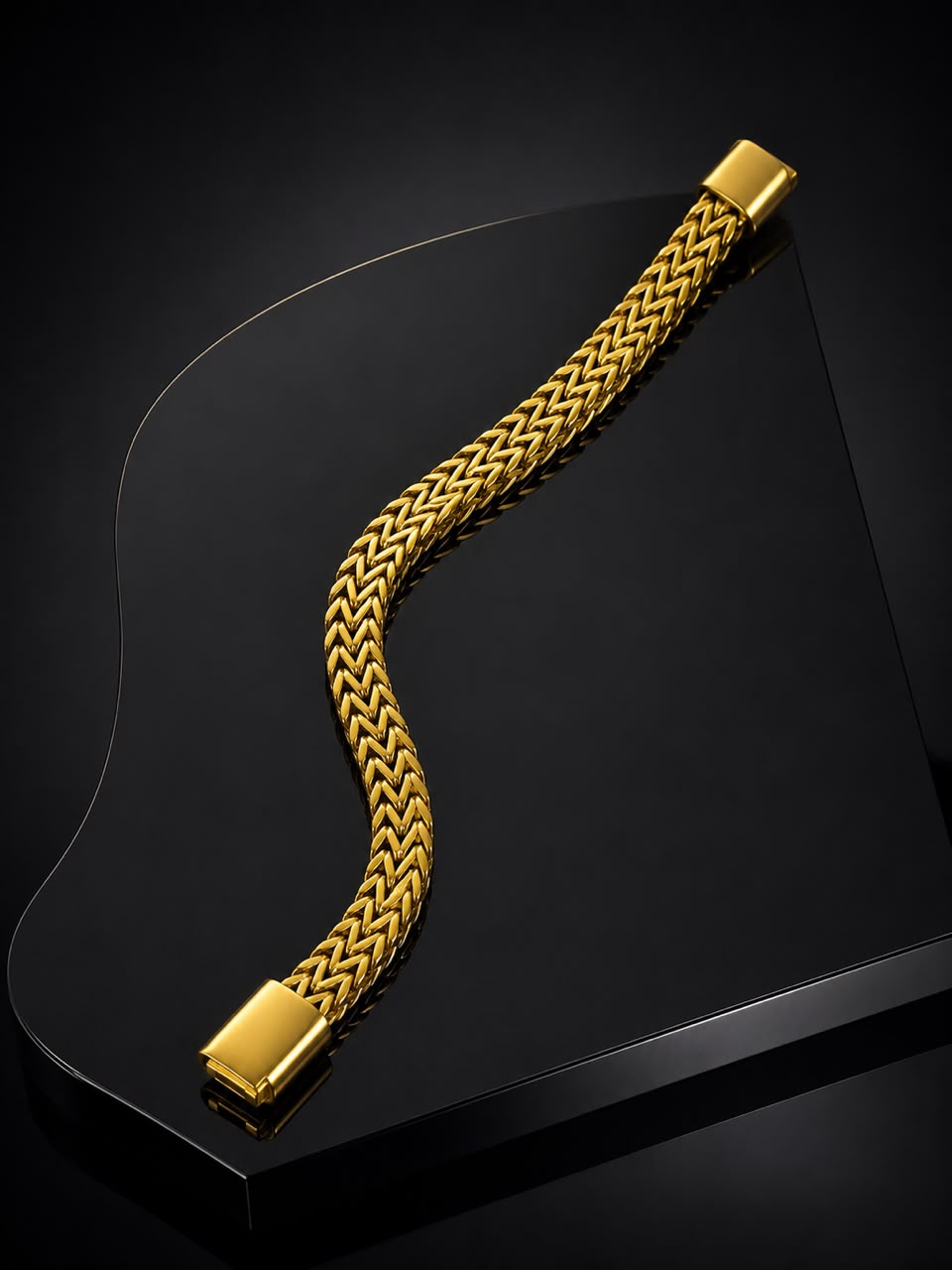Double Chevron Mesh Link Men’s Brass Bracelet